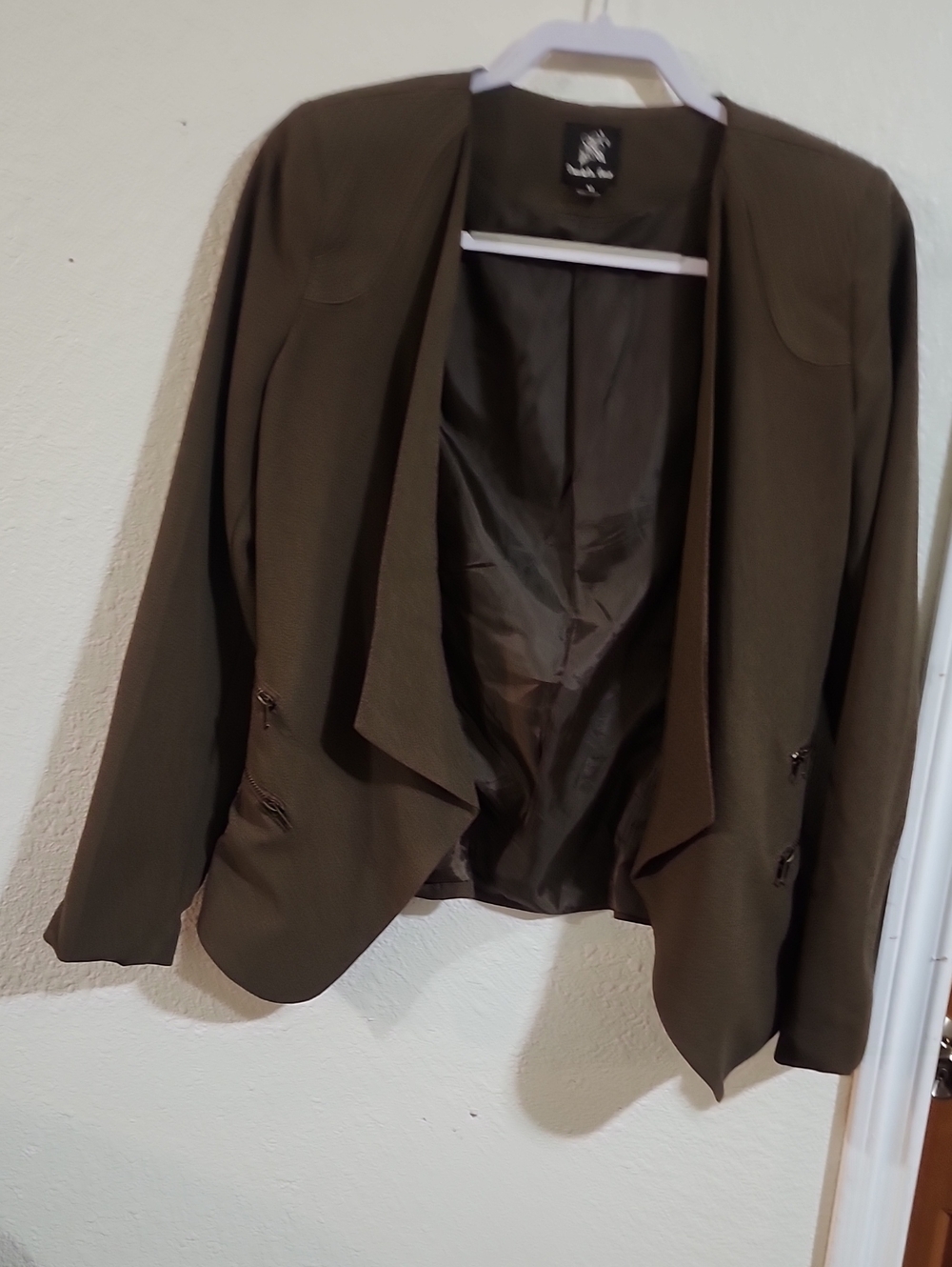 Double Zero Olive Draped Open-Front Blazer